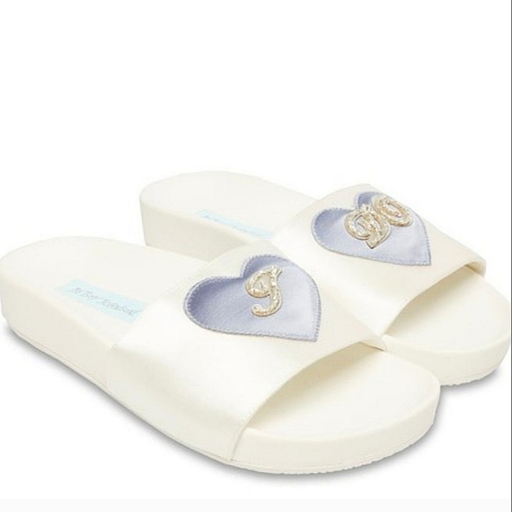 New! BETSEY JOHNSON Blue by Betsey Johnson "Tiana" Wedding I Do Slippers. 8M